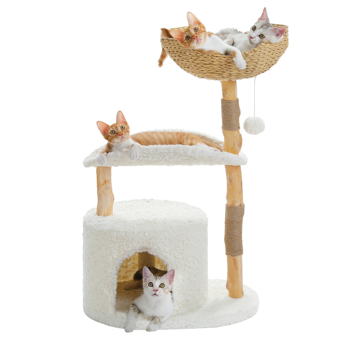 PAWZ Road Modern Cat Tree With Natural Solid Wood Scratching Posts