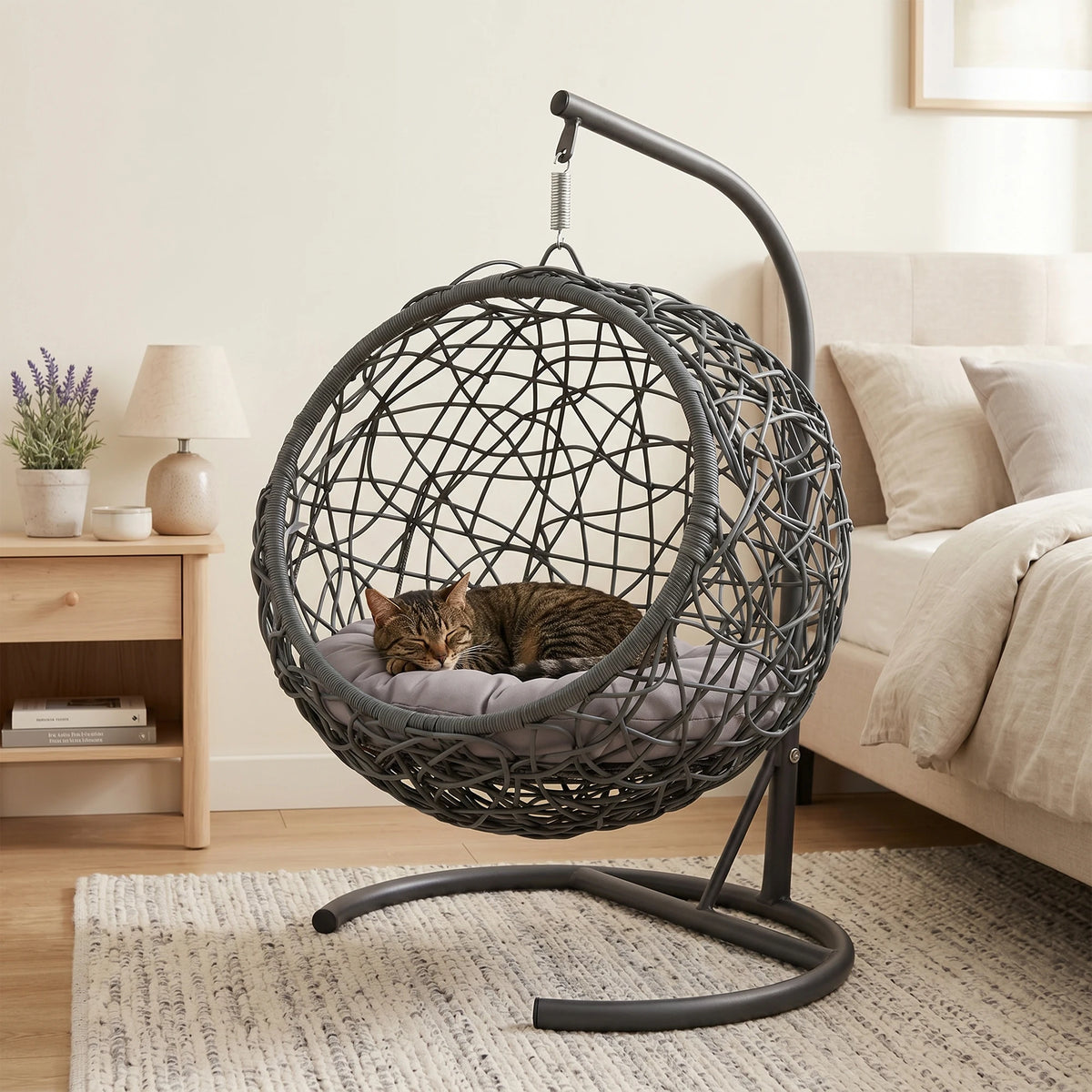 Rattan Cat Swing Bed With Hammock Stand And Cushion