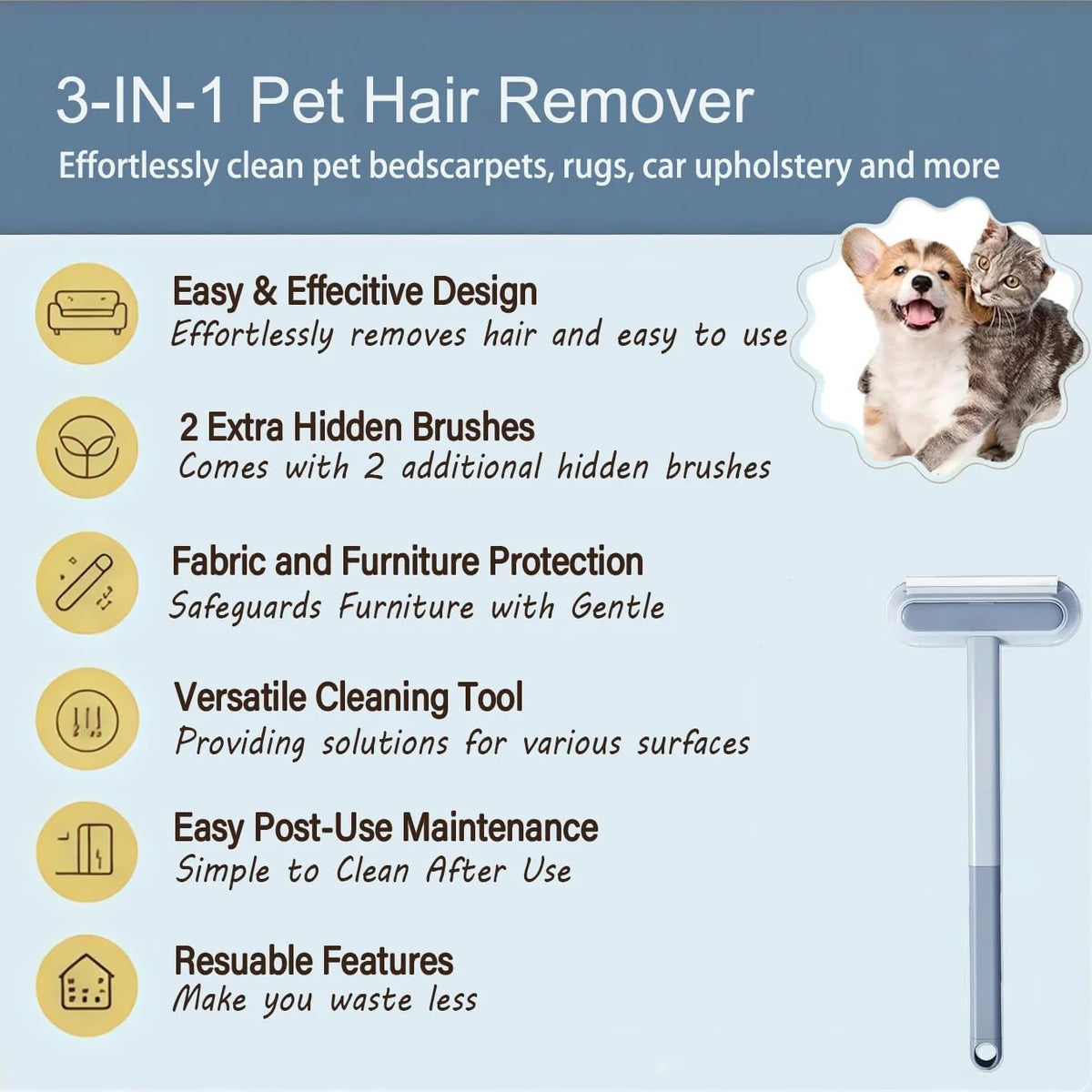 Versatile Pet Hair Removal Tool For Furniture And Carpets