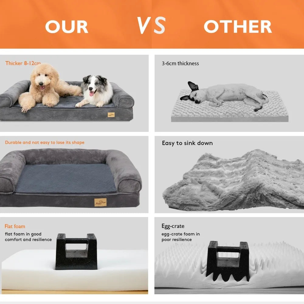 BORWART Orthopedic Memory Foam Dog Bed Removable Waterproof Plush Cover