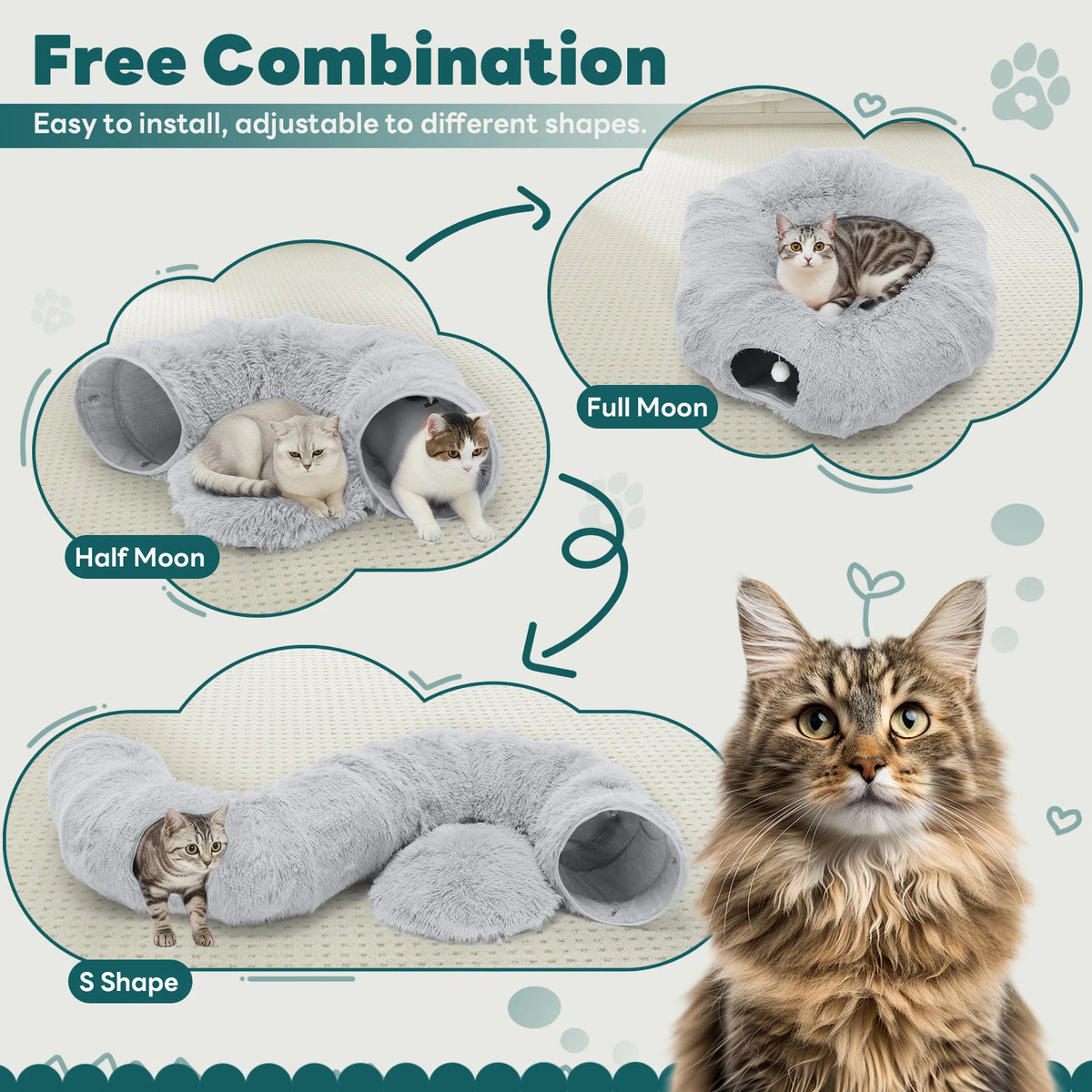 JHK Cat Tunnel Bed With Soft Plush Washable Indoor Playground
