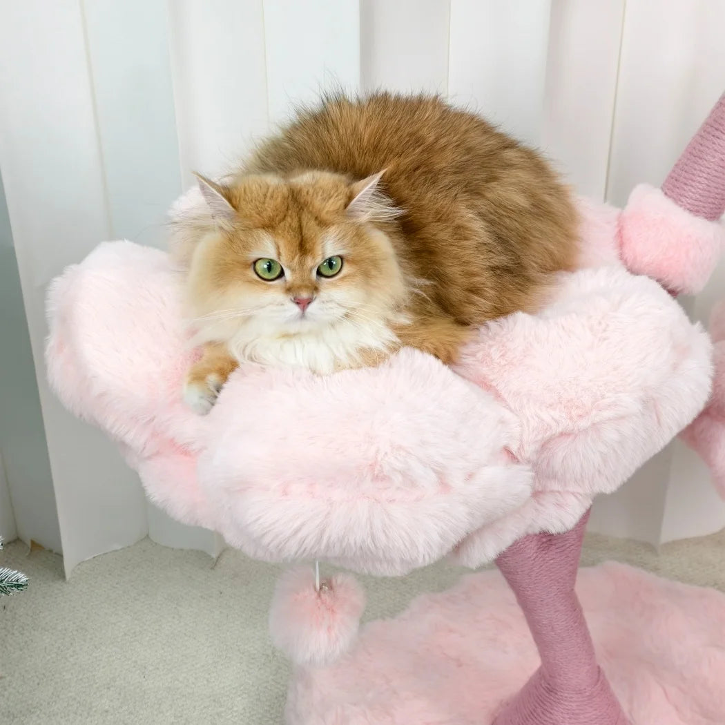Borwart 4 Tier Pink Flower Cat Tree Tower With Toy