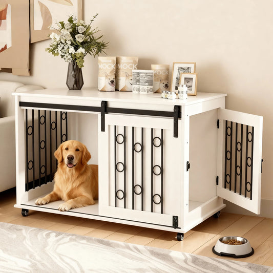 Modern Wooden Dog Crate Furniture End Table With Sliding Door