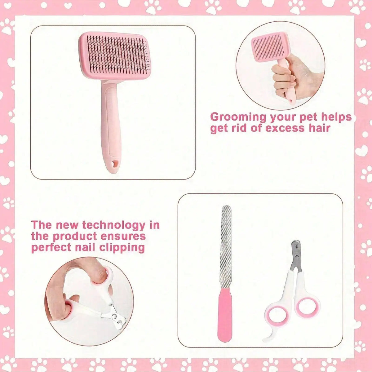 Complete Pet Grooming Kit With Nail Clippers And Brushes