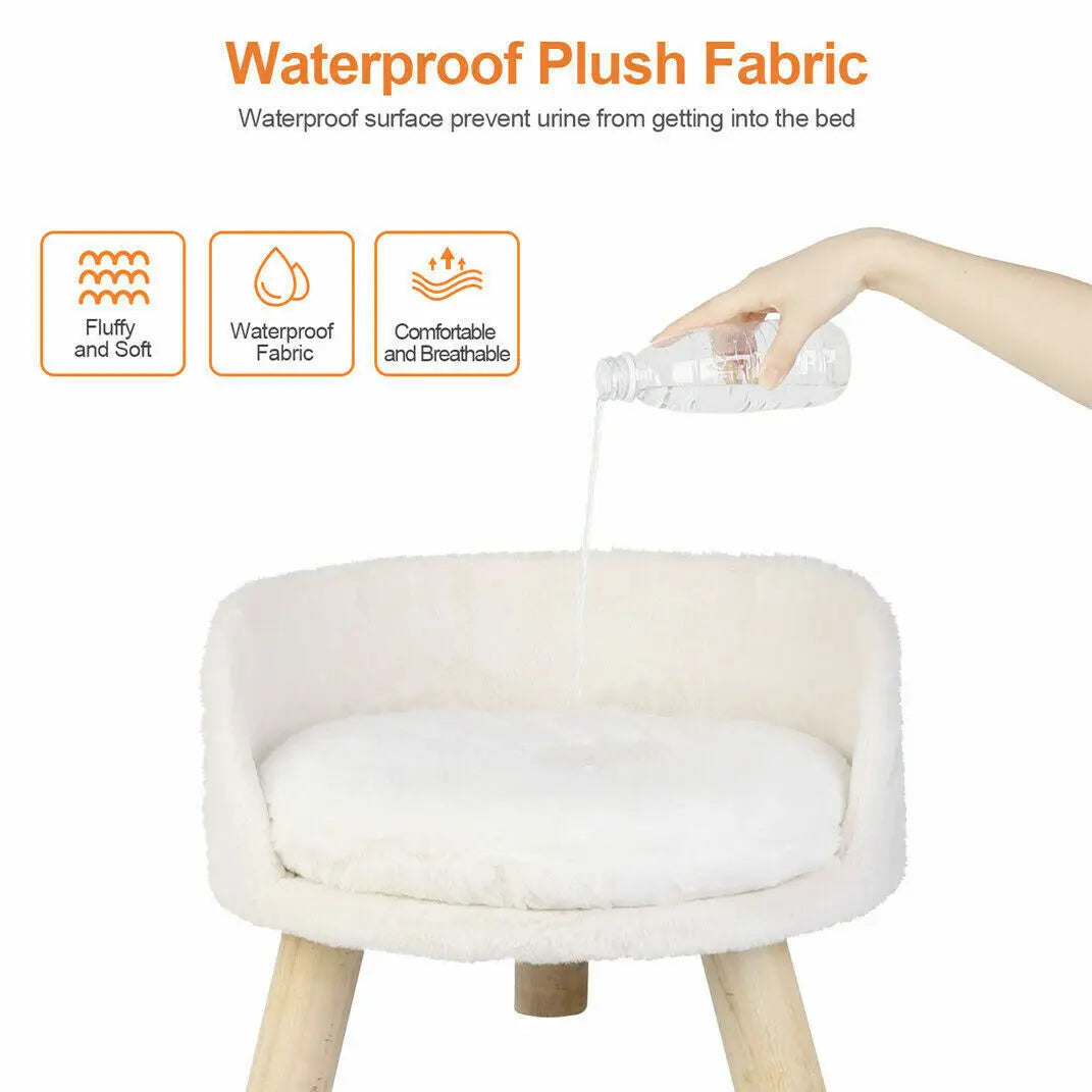 Soft Plush Cat Bed With Cushion And Wood Legs