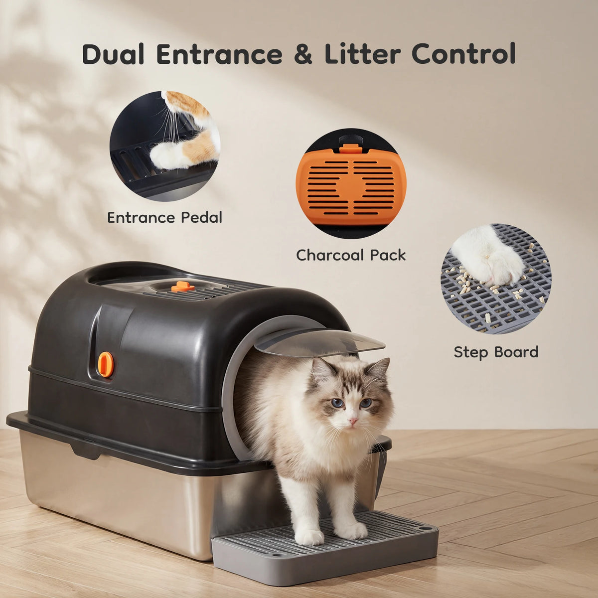 Stainless Steel Cat Litter Box Fully Enclosed With Mat