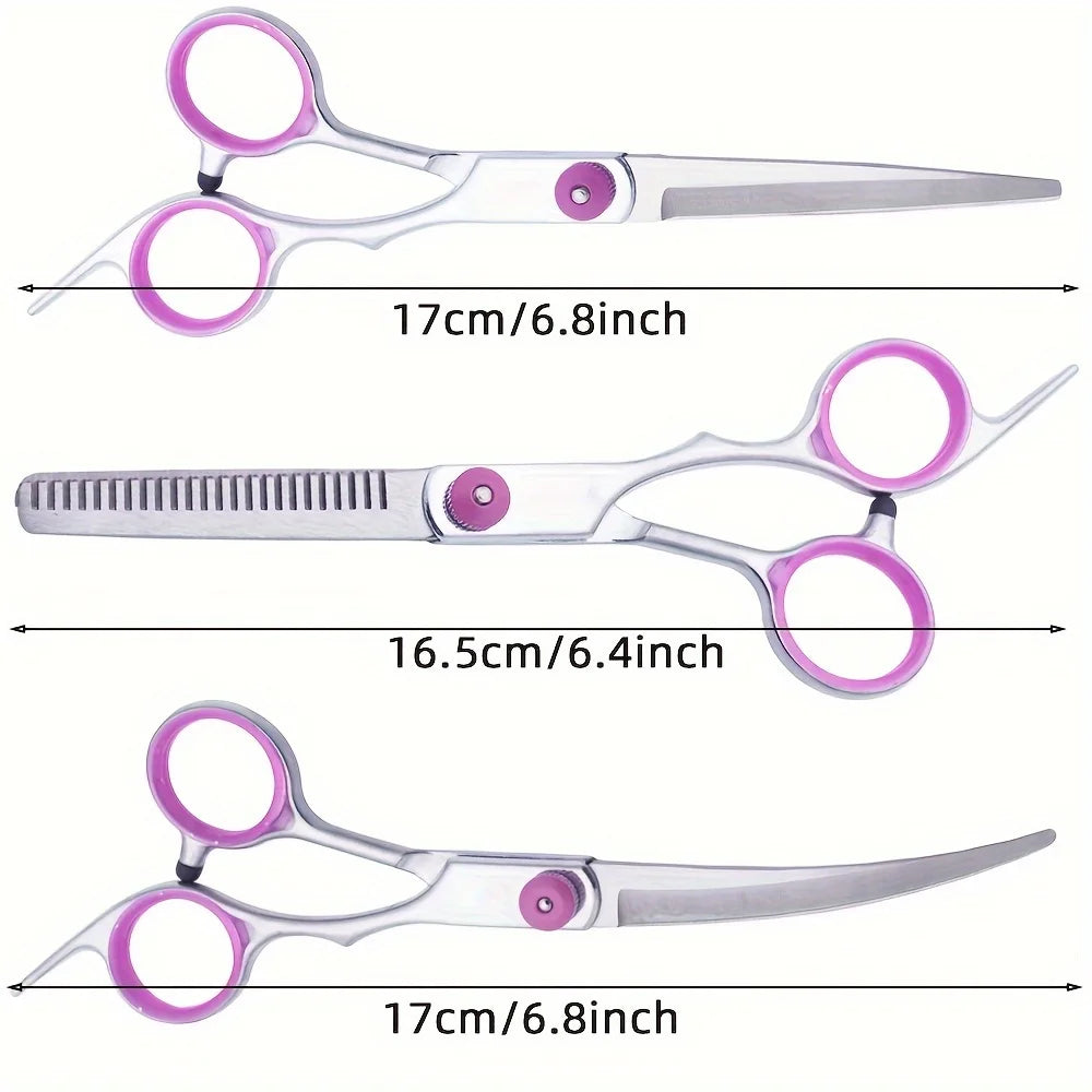 1PCS Stainless Steel Pet Grooming Scissors Set - Professional Curved Straight Hair Cutting Tools for Dogs Cats Home Salon Use