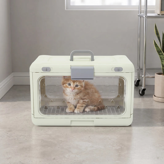 Light Green Foldable Pet Carrier, Hard PP Iron Portable Pet Cage with Breathable Holes & Clear View,  50*32*31cm/19.69*12.6*12.2in Unfolded, Internal Load 20kg/44.09lbs, for Cats Small Dogs Travel