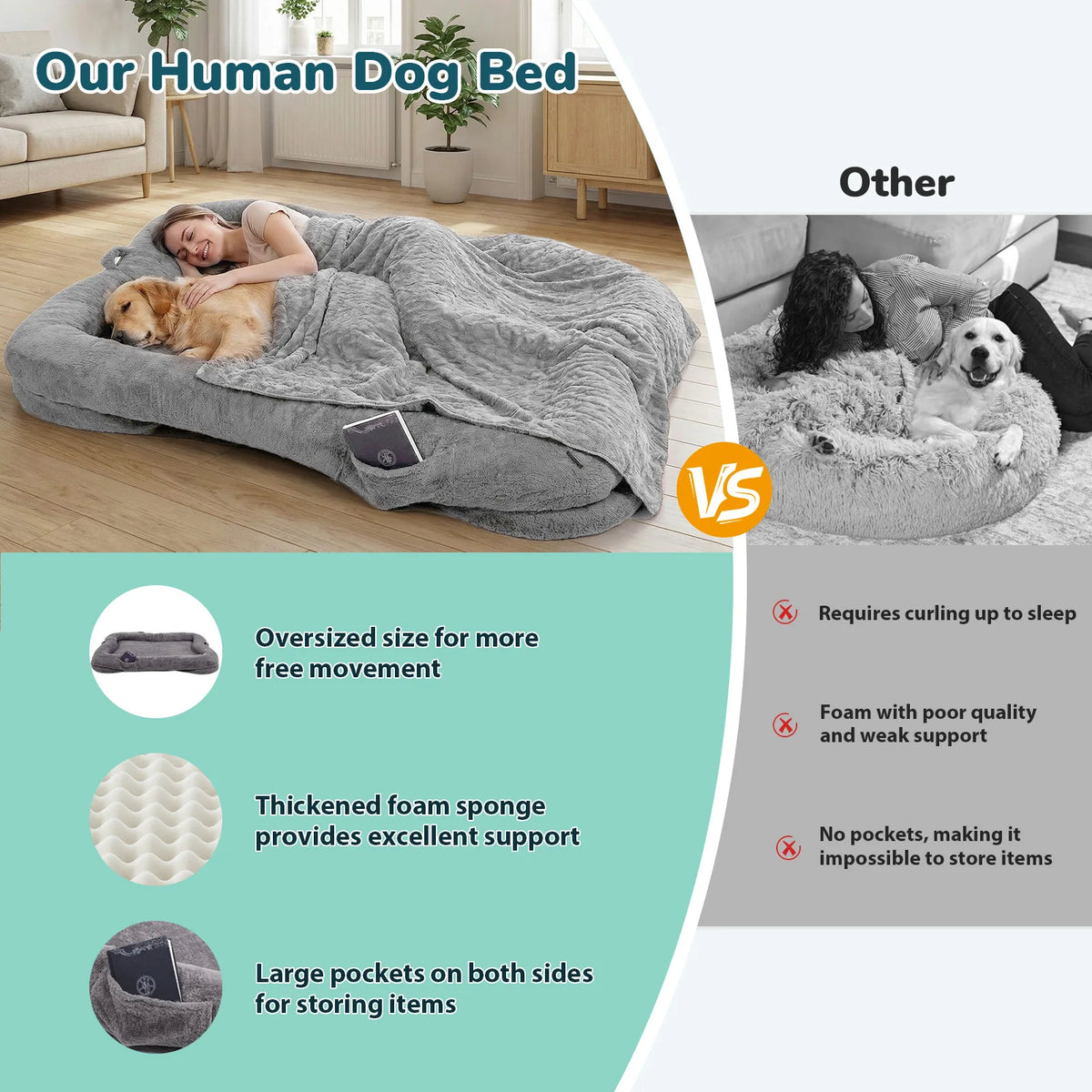 Portable Plush Dog Bed With Non Slip Bottom And Pocket