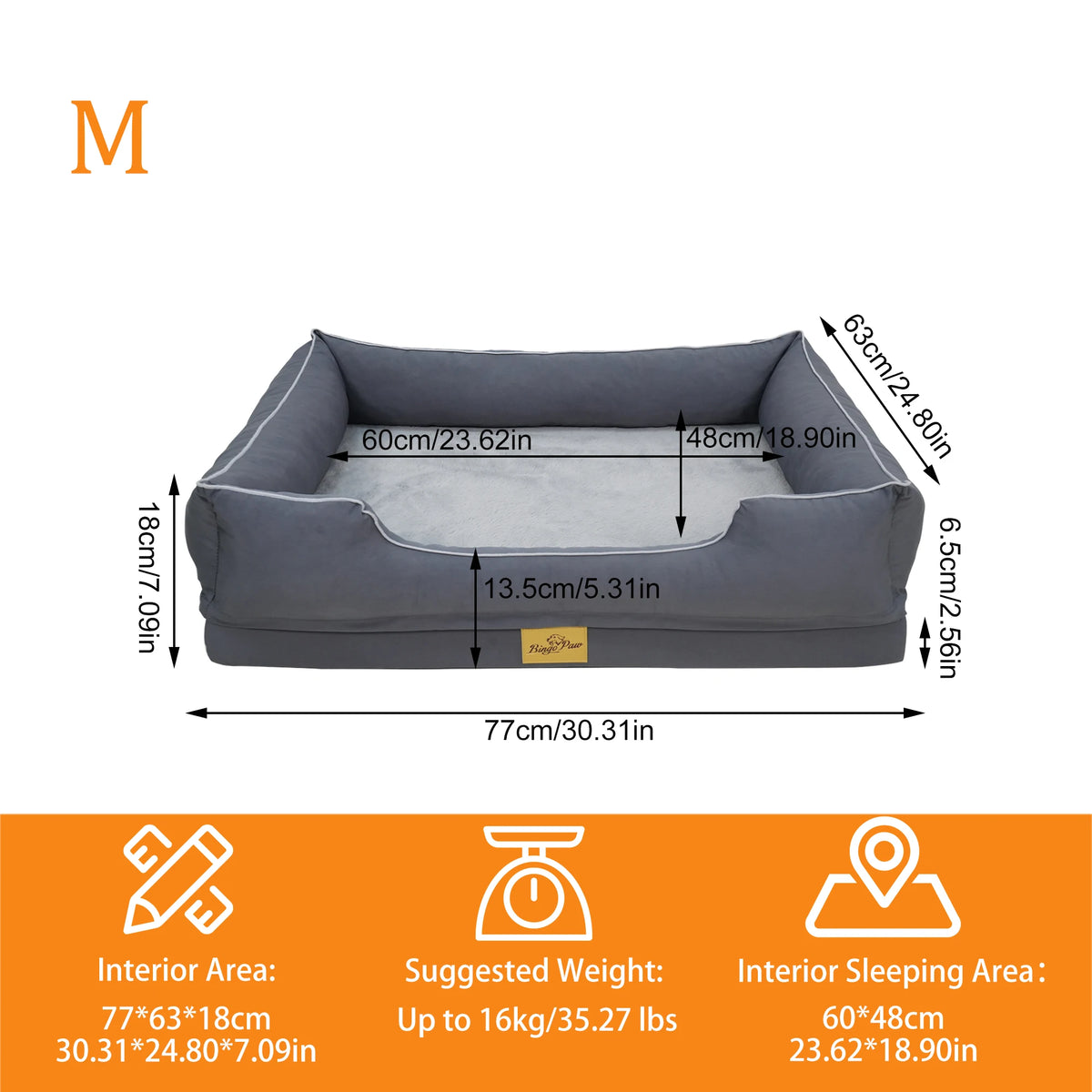 Bingopaw Orthopedic Dog Bed With Removable Waterproof Cover