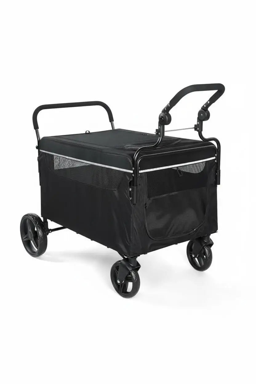 Pet Stroller Wagon for Dogs, 4-Wheel Foldable Pet Travel Carrier with Adjustable Handle, Breathable Mesh Windows, Safety Tether, Storage Pocket, Portable Dog Cart for Small Medium Dogs and Cats