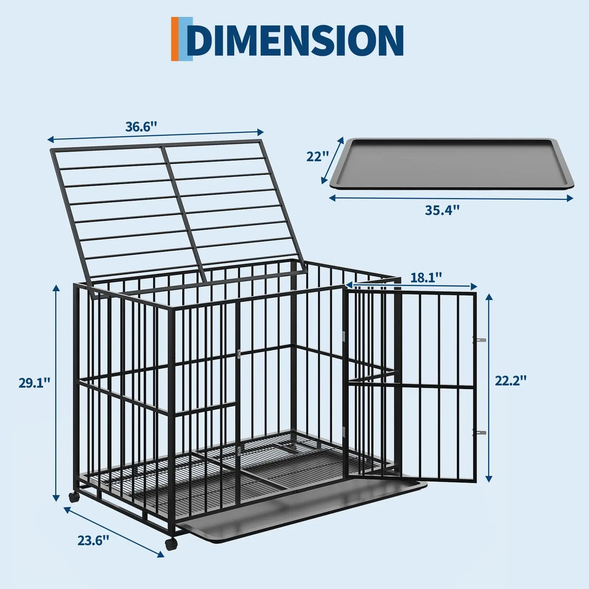 36 Inch Heavy Duty Stainless Steel Dog Crate Escape Proof Stackable Indoor Kennel with Double Locking Doors Removable Tray Openable Top and Lockable Wheels for Small Dogs