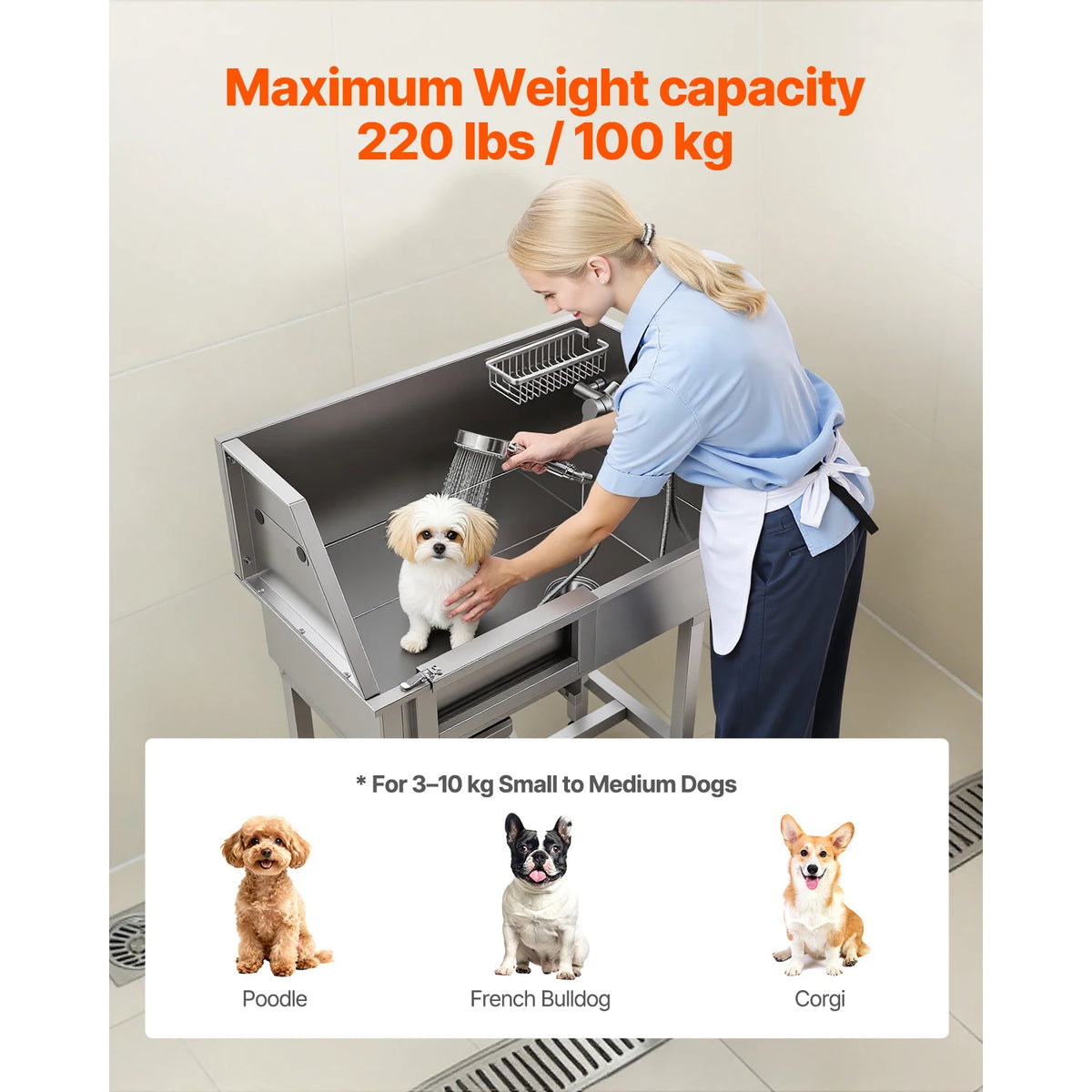 SucceBuy Stainless Steel Dog Wash Station With Shower Faucet