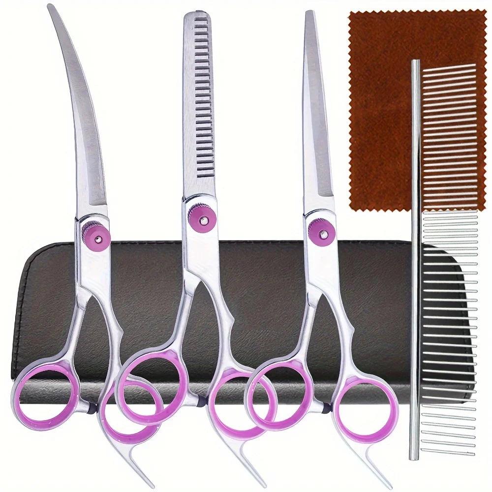 1PCS Stainless Steel Pet Grooming Scissors Set - Professional Curved Straight Hair Cutting Tools for Dogs Cats Home Salon Use