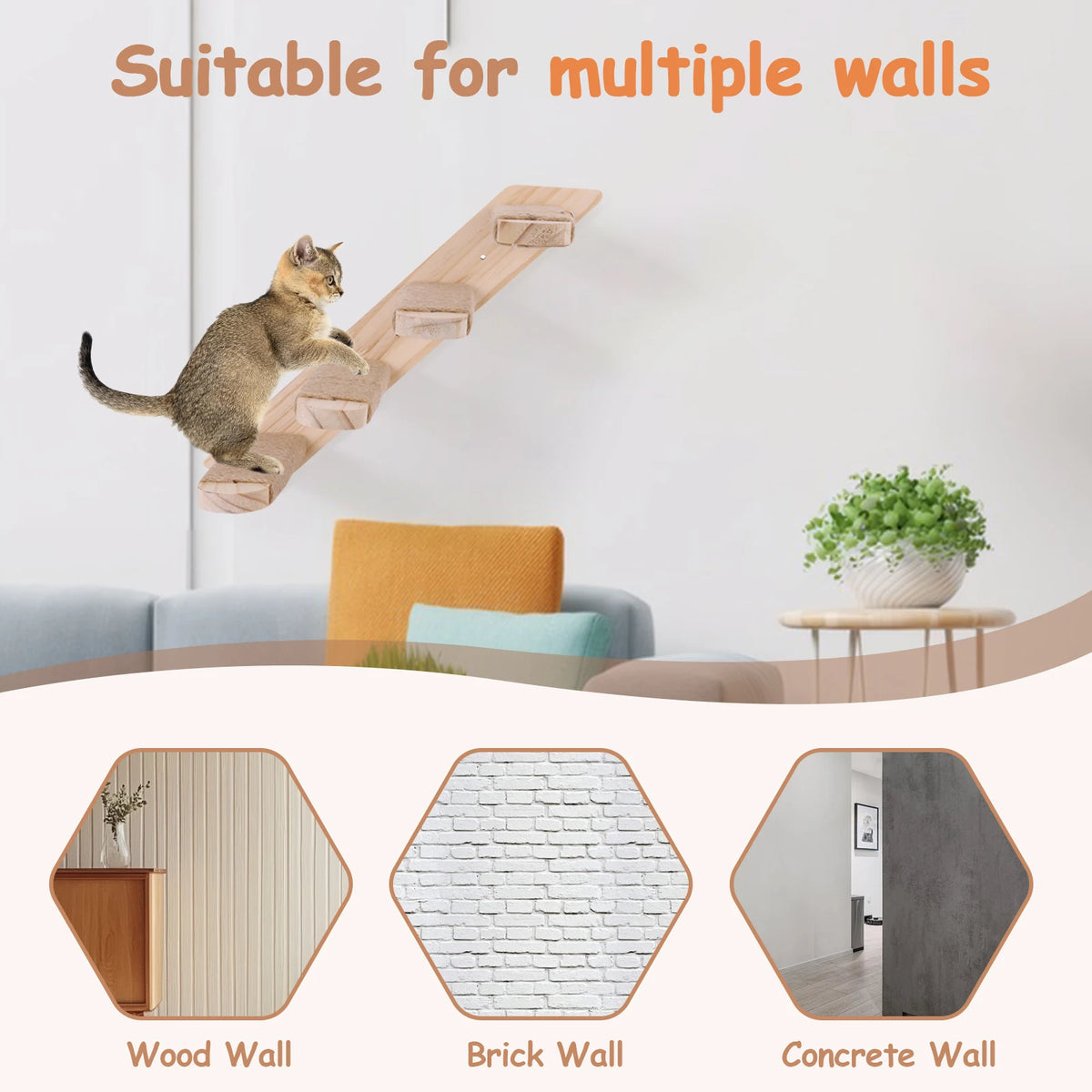 Wall Mounted Wooden Cat Climbing Shelf Four Step Ladder Perch