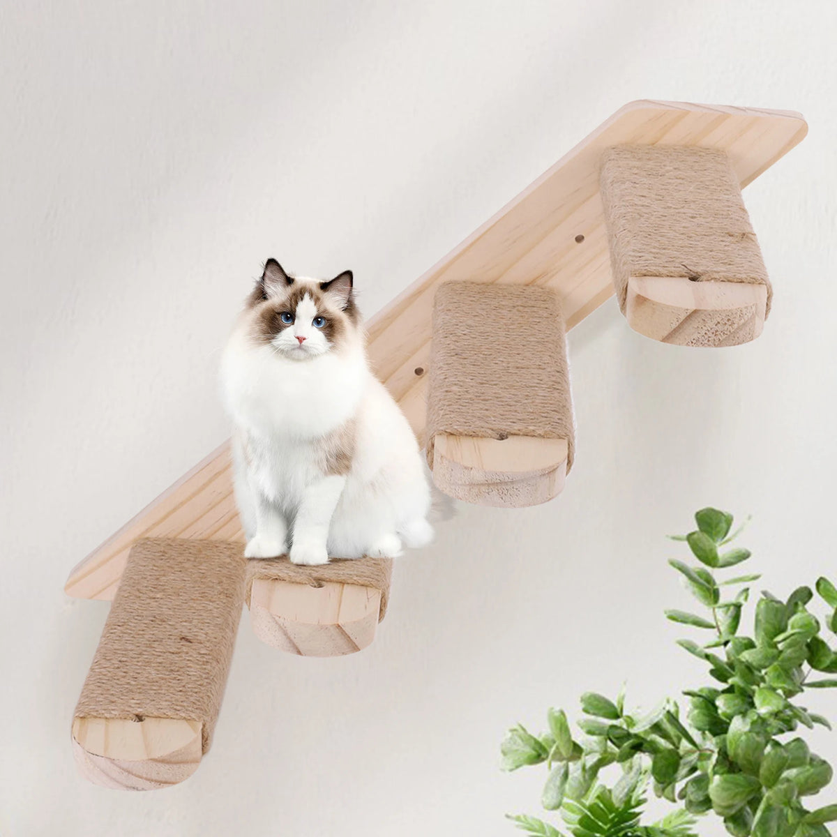 Wall Mounted Wooden Cat Climbing Shelf Four Step Ladder Perch