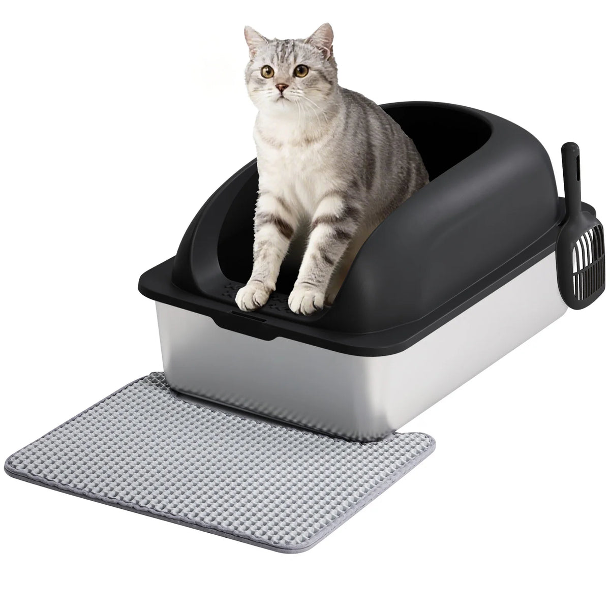 Stainless Steel Cat Litter Box With Lid And Mat Included