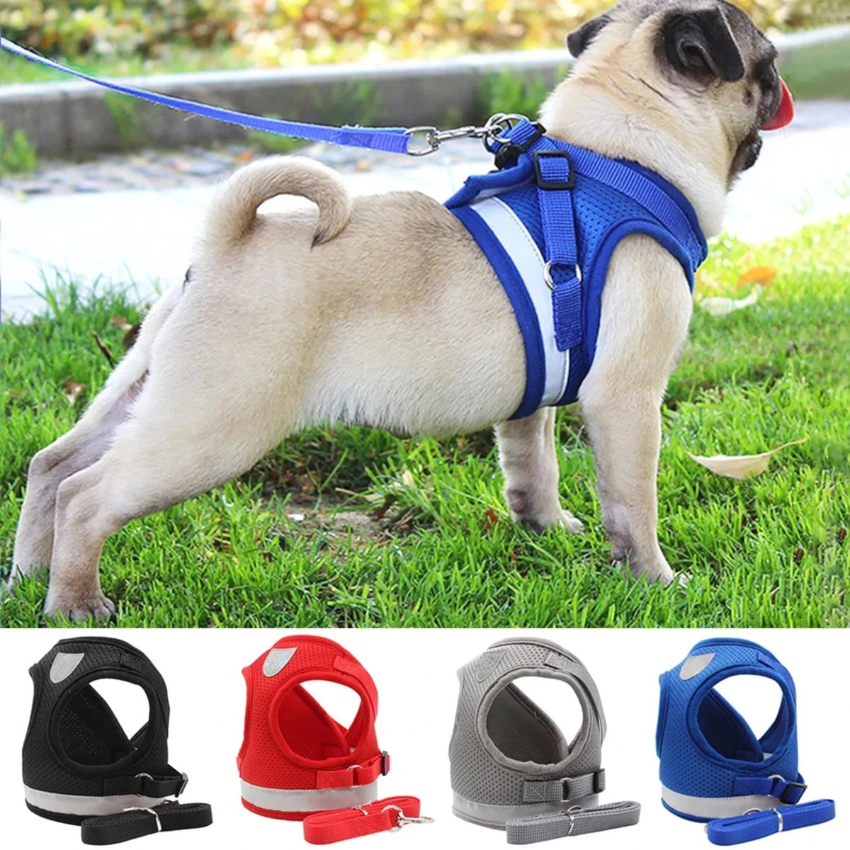 Dog Cat Harness With Adjustable Leash Reflective Mesh Vest