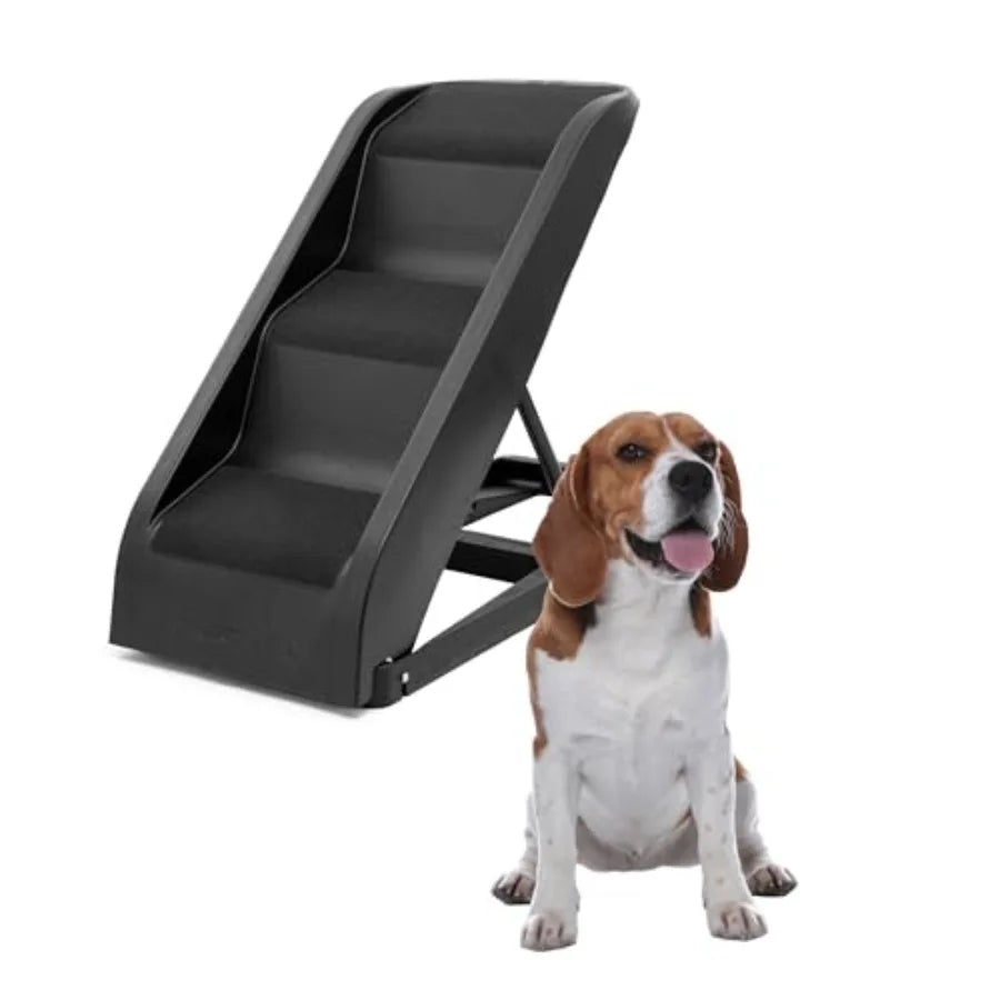 Car SUV side door dog stairs, foldable back seat steps with 3 adjustable heights, textured non-slip surface, gray/black, suppor