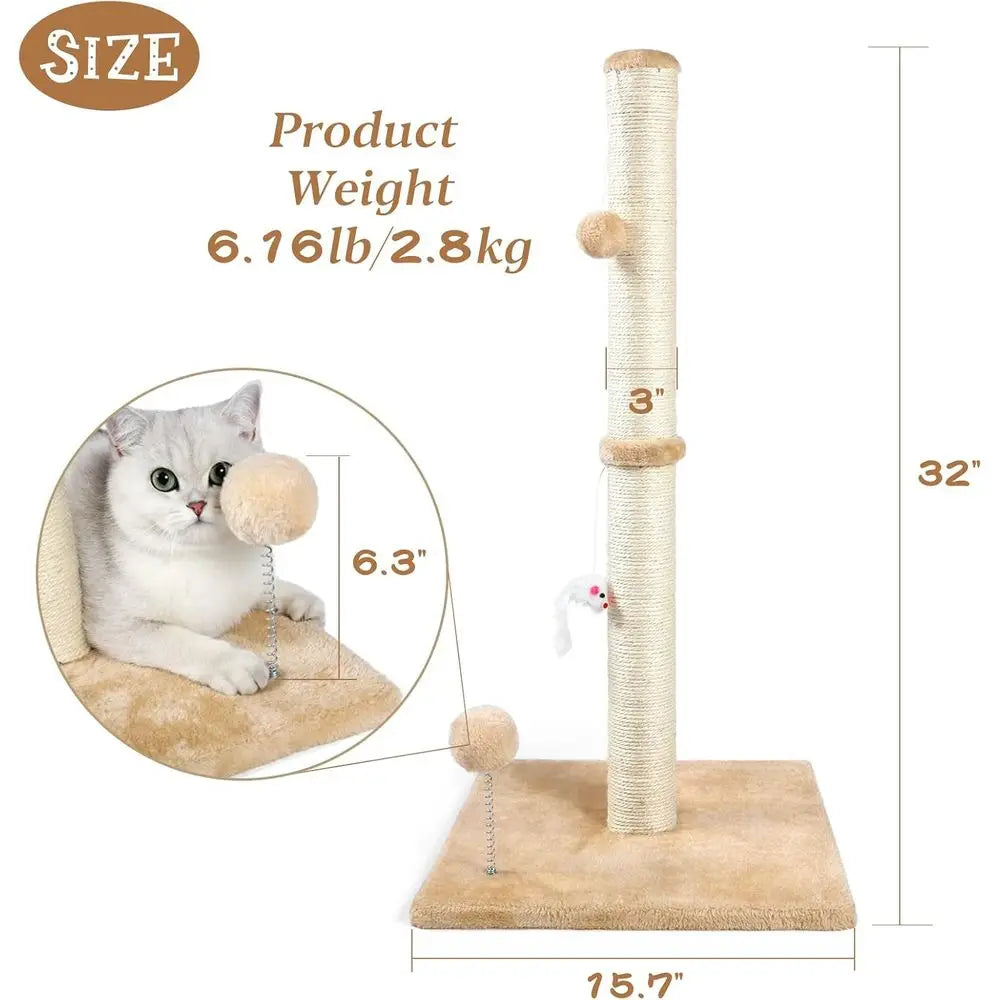 3-In-1 Cat Scratching Post With Plush Toys