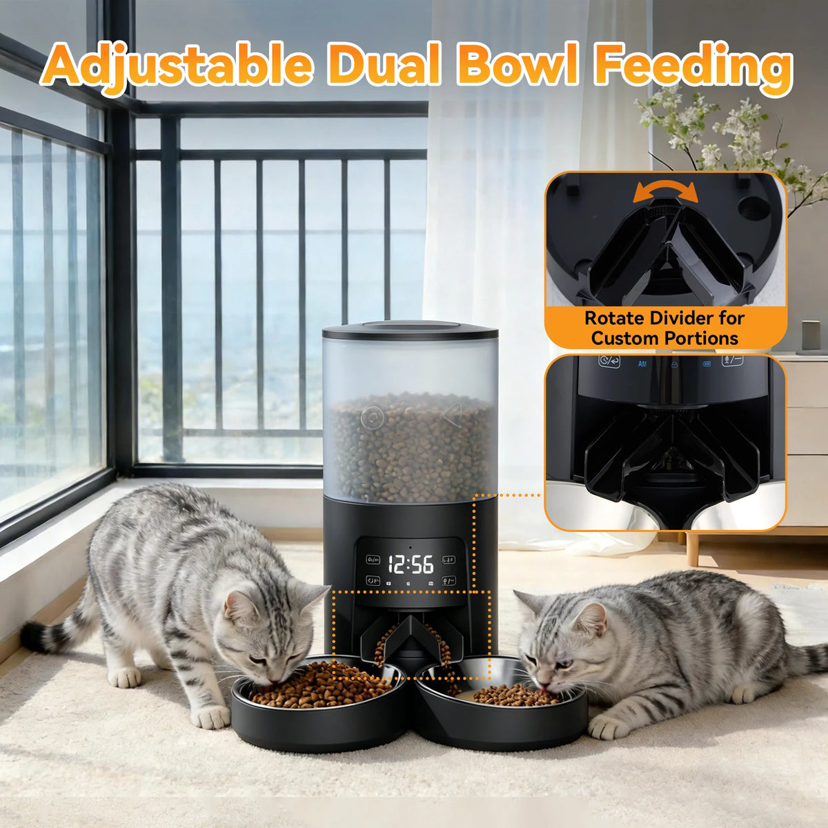 Automatic Cat And Dog Feeder With Dual Stainless Bowls