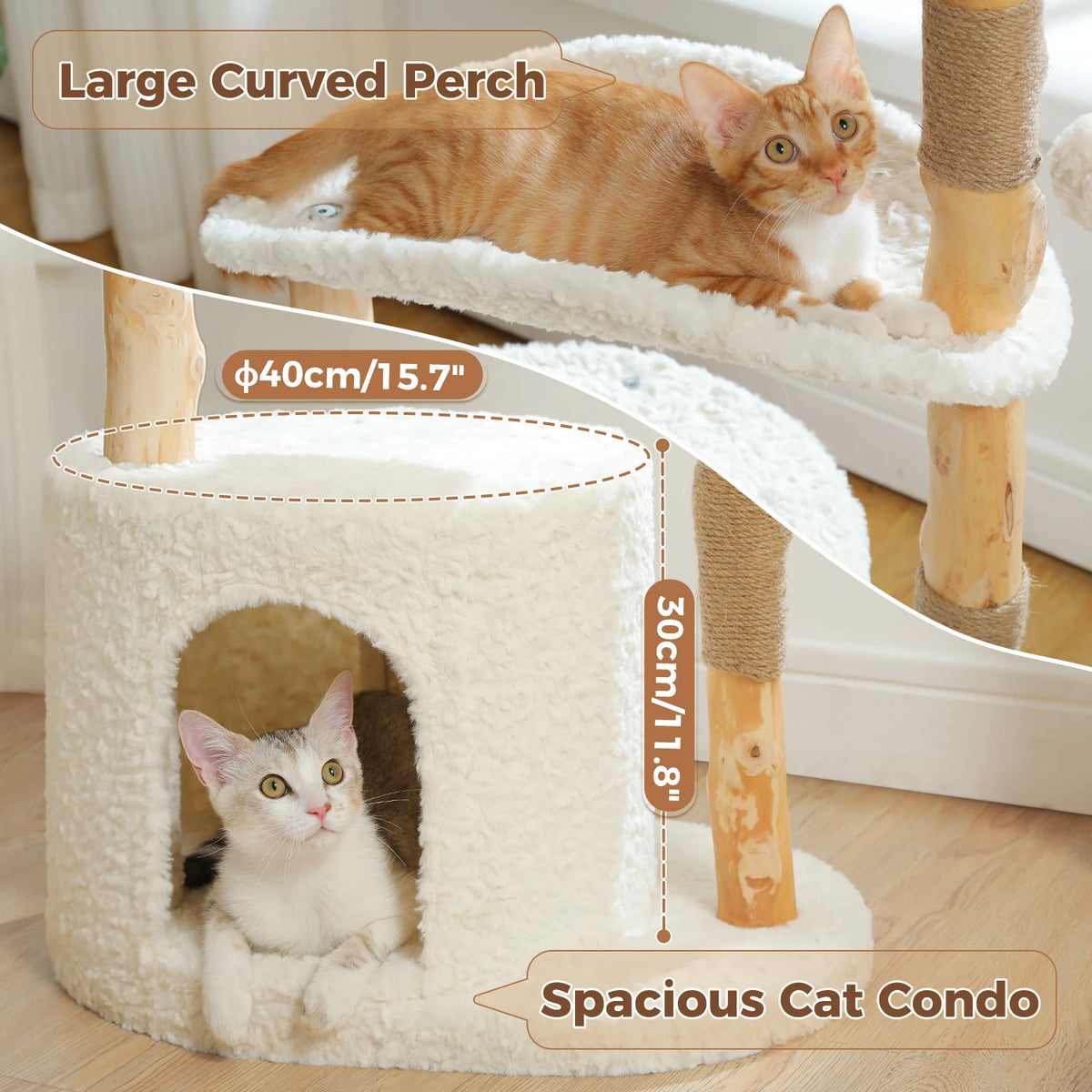PAWZ Road Modern Cat Tree With Natural Solid Wood Scratching Posts