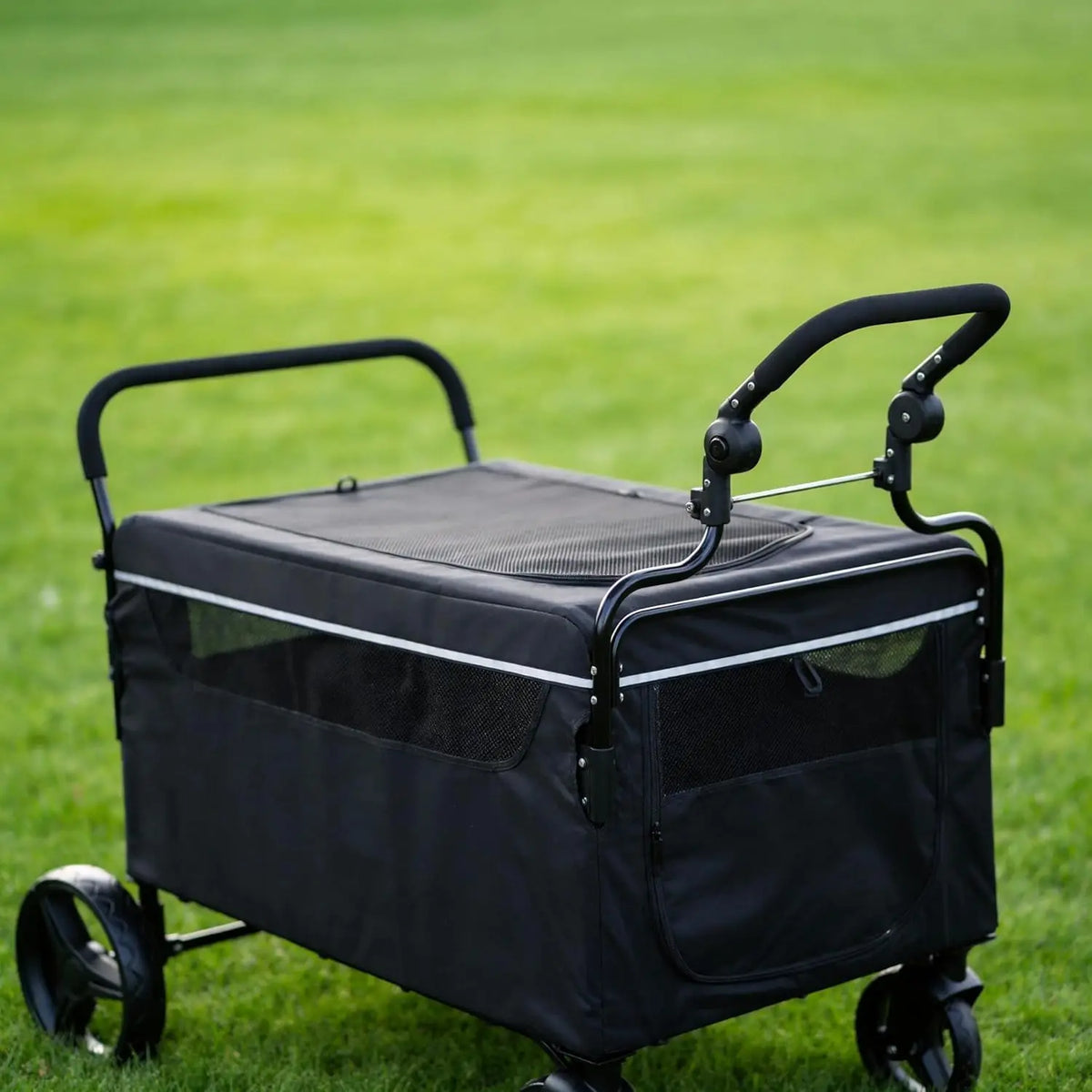 Pet Stroller Wagon for Dogs, 4-Wheel Foldable Pet Travel Carrier with Adjustable Handle, Breathable Mesh Windows, Safety Tether, Storage Pocket, Portable Dog Cart for Small Medium Dogs and Cats
