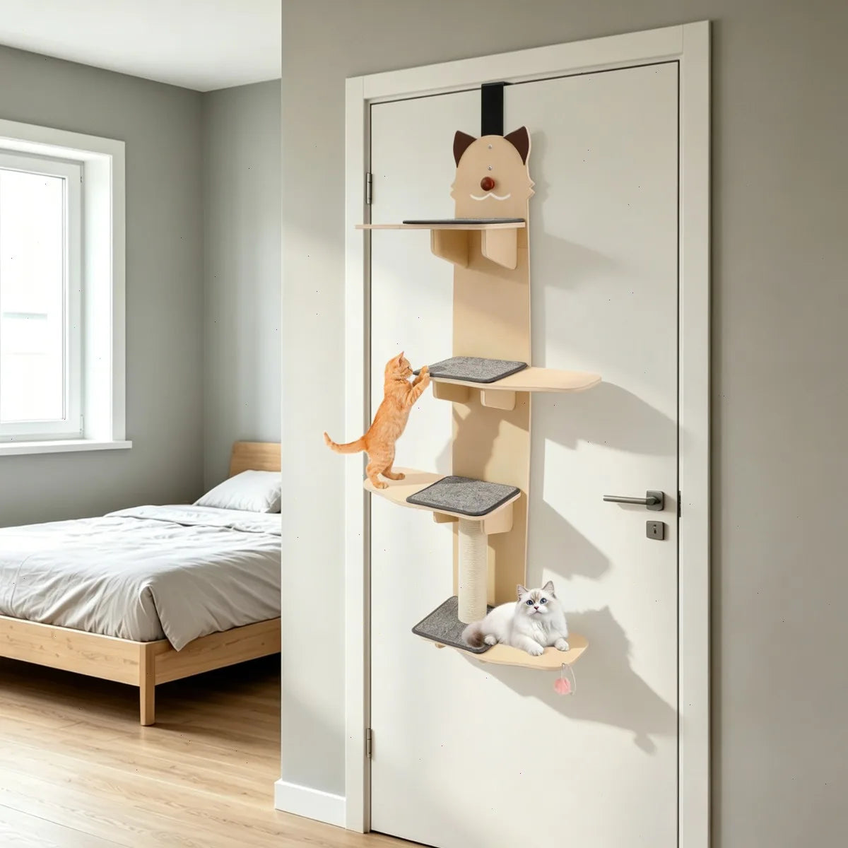 Door Hanging Cat Tree With Teaser Ball And Scratch Post