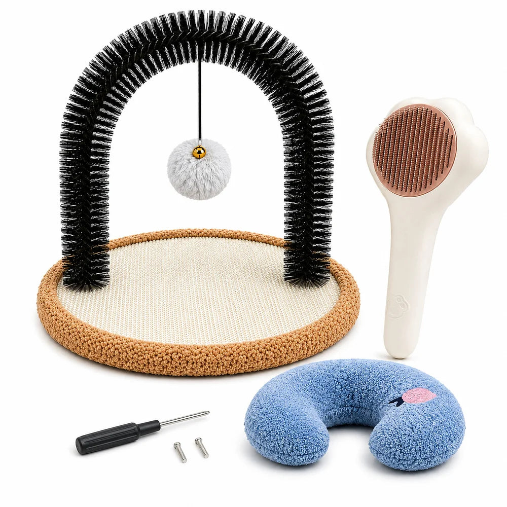 Cat Self Groomer Arch With Sisal Scratcher Hanging Ball