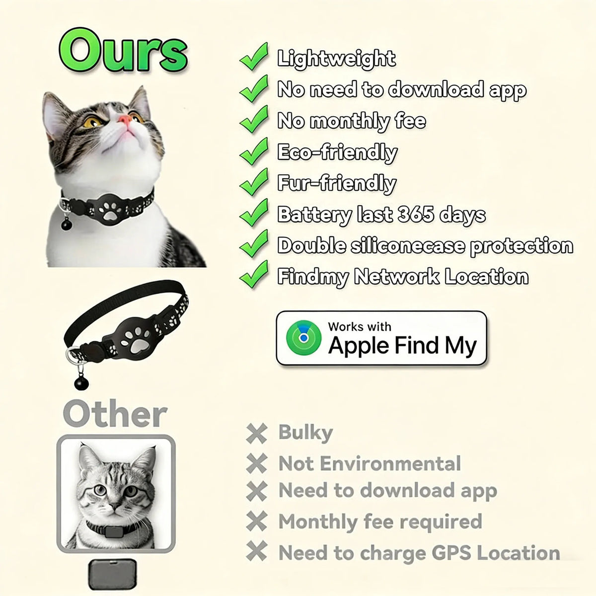 Reflective AirTag Cat Collar With Quick Release Buckle