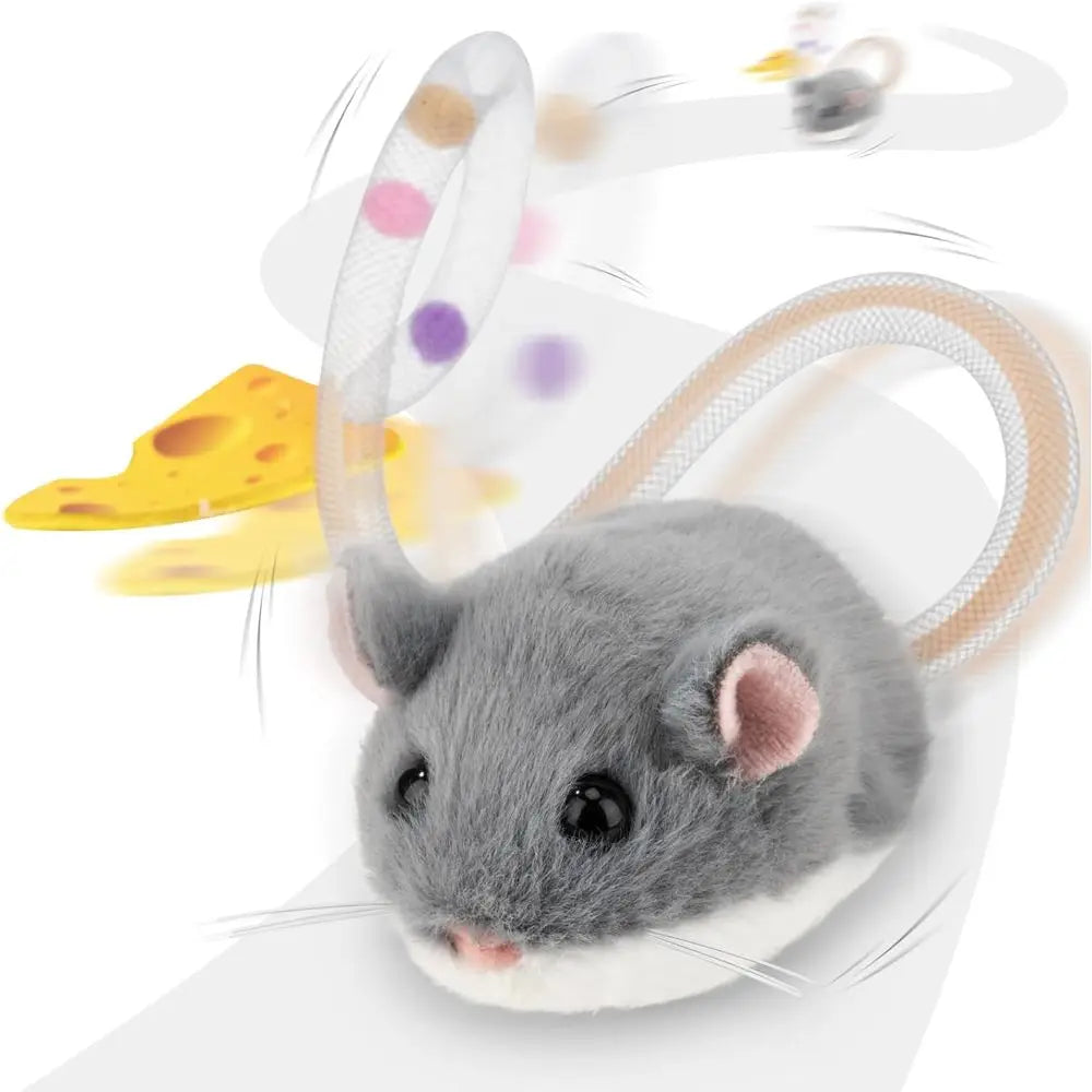 Interactive Mini Mouse Cat Toy 360° Rolling & Spin with Mesh Plastic Tail or Indoor Cats Smart Motion Sensor, Realistic Squeak