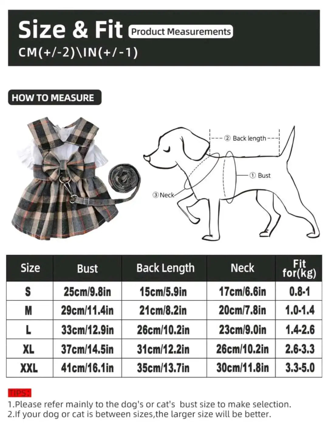 Cute Plaid Pet Dress With Bowknot And Adjustable Leash