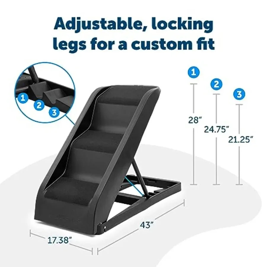 Car SUV side door dog stairs, foldable back seat steps with 3 adjustable heights, textured non-slip surface, gray/black, suppor