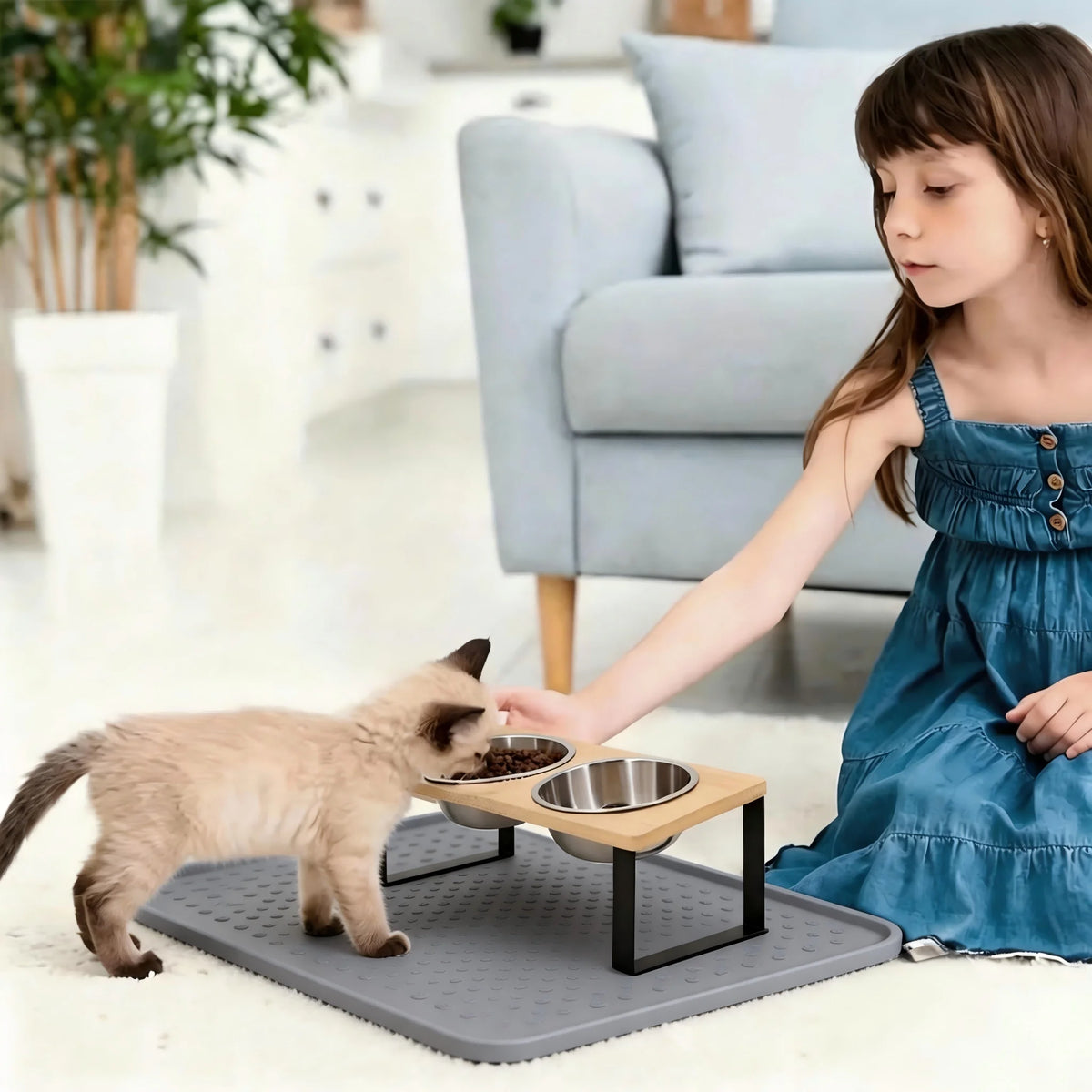 Elevated Cat Bowls With Wooden Stand For Anti Vomiting