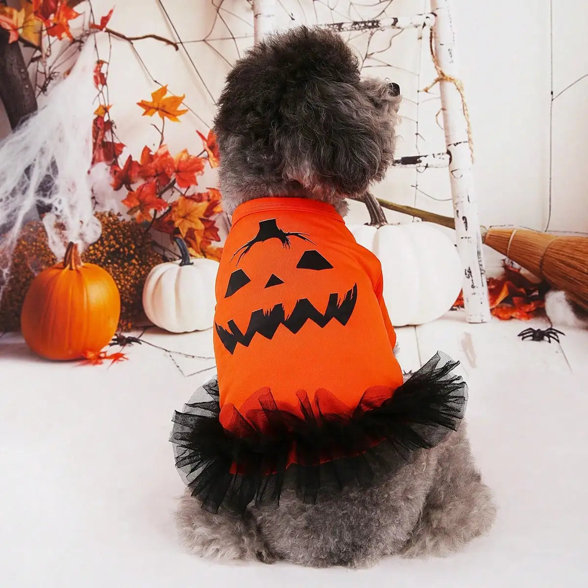 Dog Halloween Dress Fashion Pumpkin Fcae Print Dog Dress Holiday Apparel For Festival Party Events