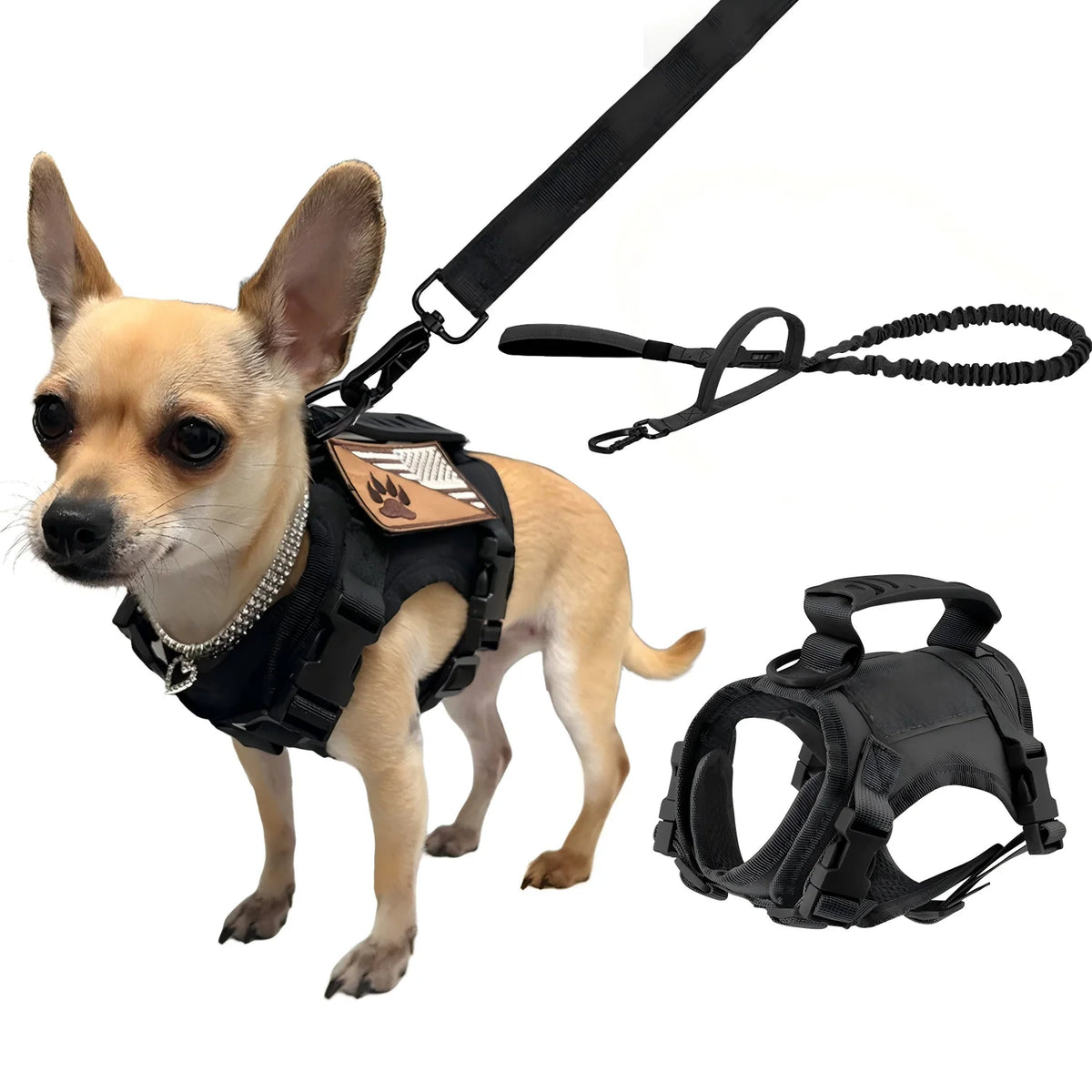 Tactical Puppy Harness Leash Set For Small Dogs Adjustable