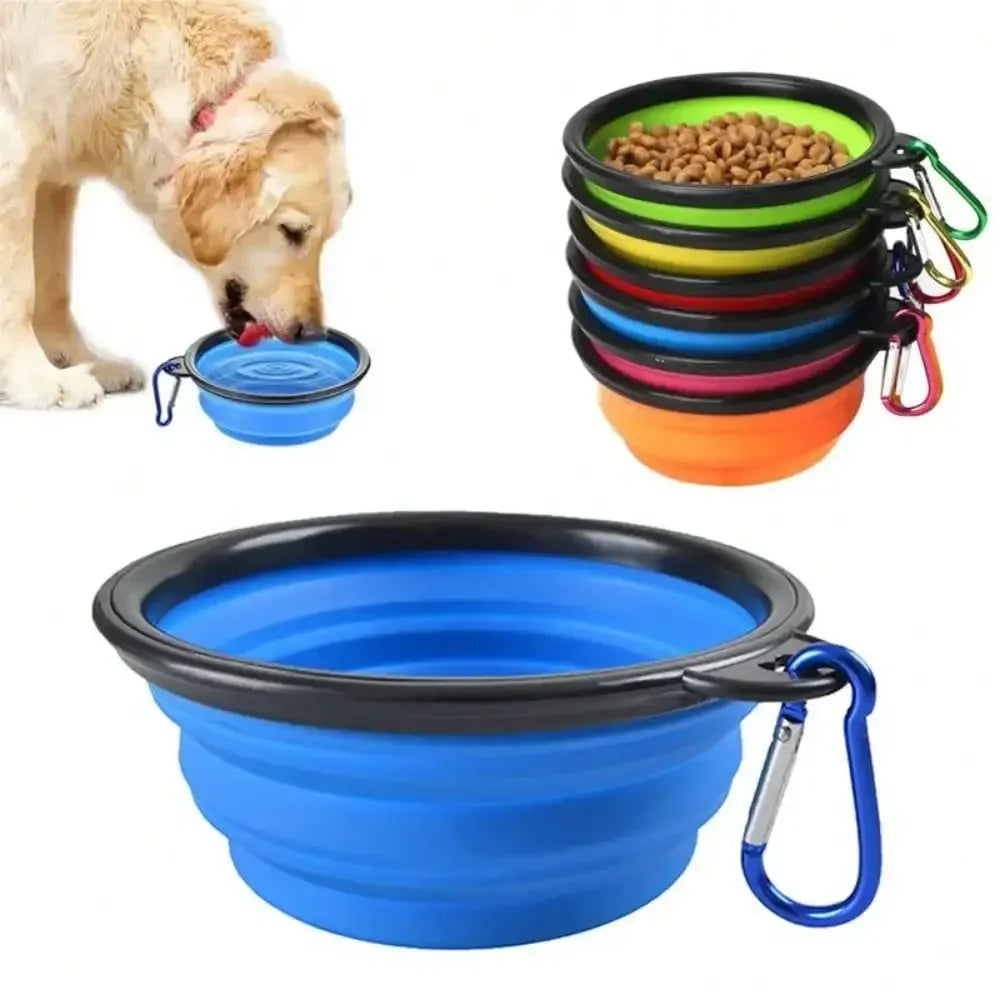Portable Folding Silicone Pet Feeder Bowl With Carabiner