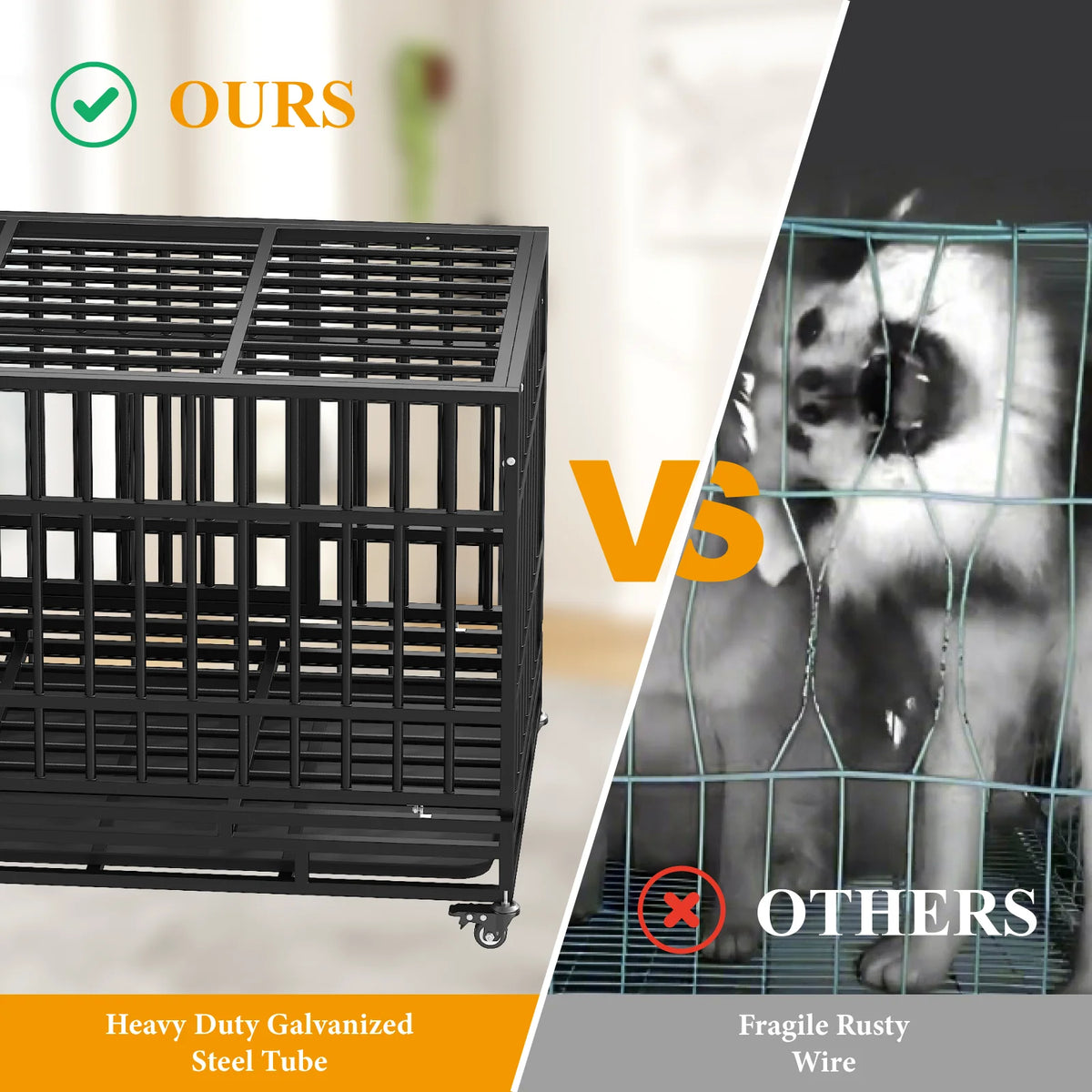 Heavy Duty Steel Dog Crate Double Door Design With Removable Tray