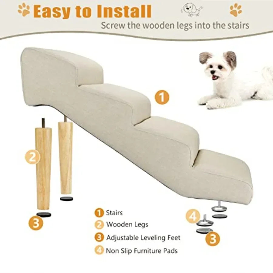 Pet Stairs For Dogs Imitation Linen And Faux leather