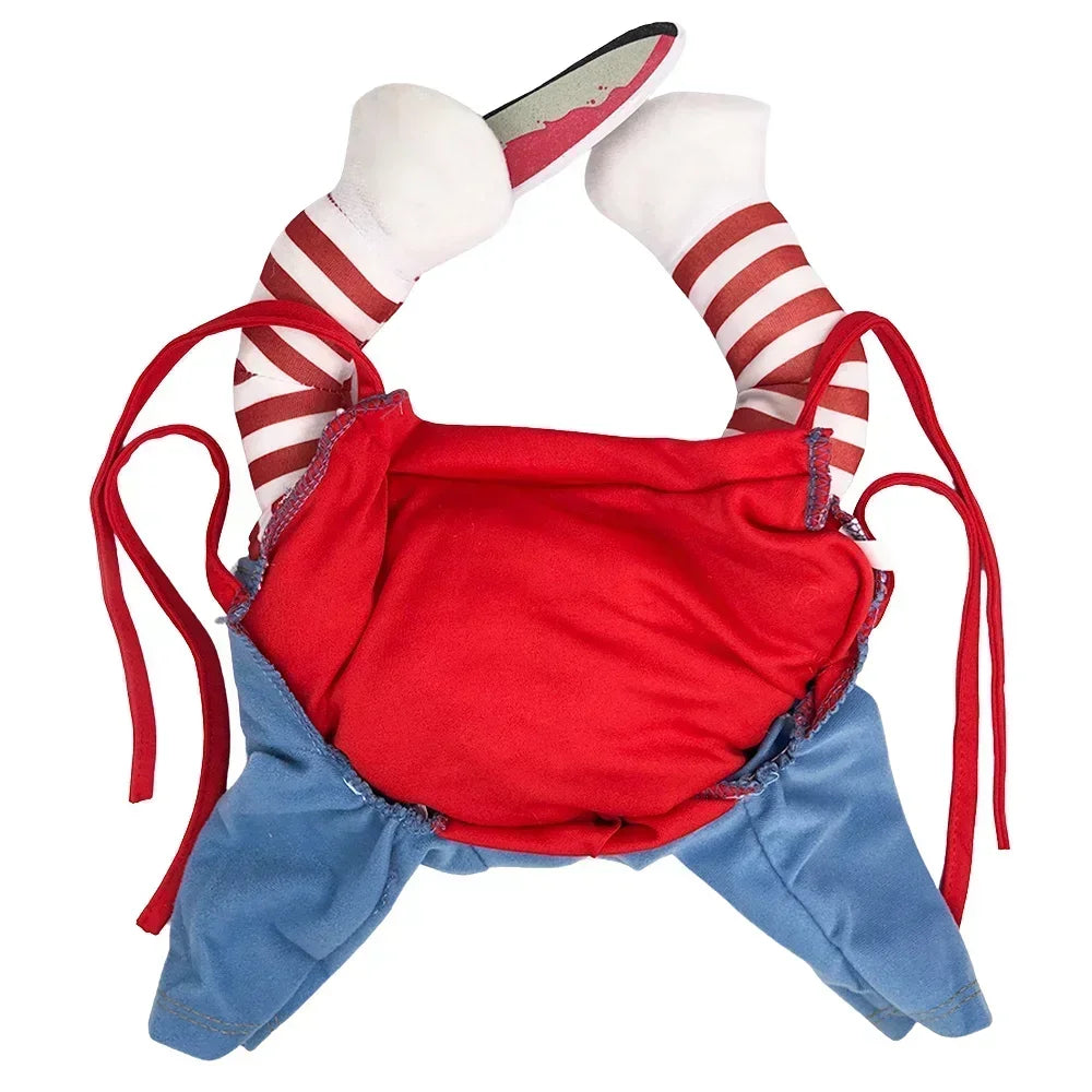 Halloween Doll Pet Chucky Costume -Funny 3D Upright Dog & Cat Outfit, Cosplay Party Clothes for ALL Puppy Kitten