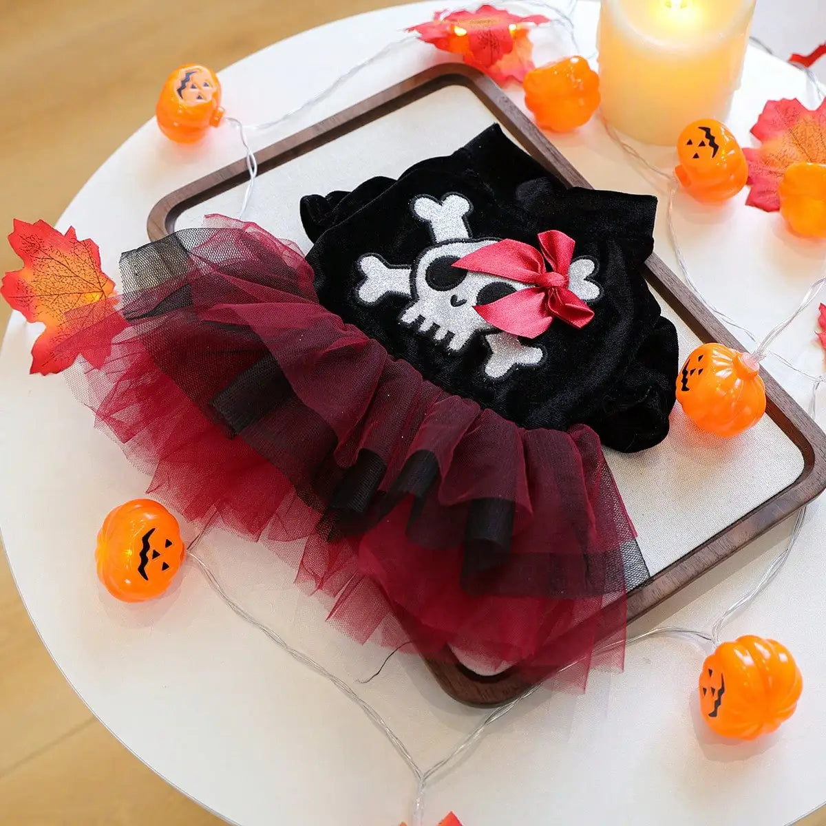 Dog Halloween Dress Bow Skull Pattern Puppy Girl Tulle Dress Pet Pirate Costume For Small Dogs Cats