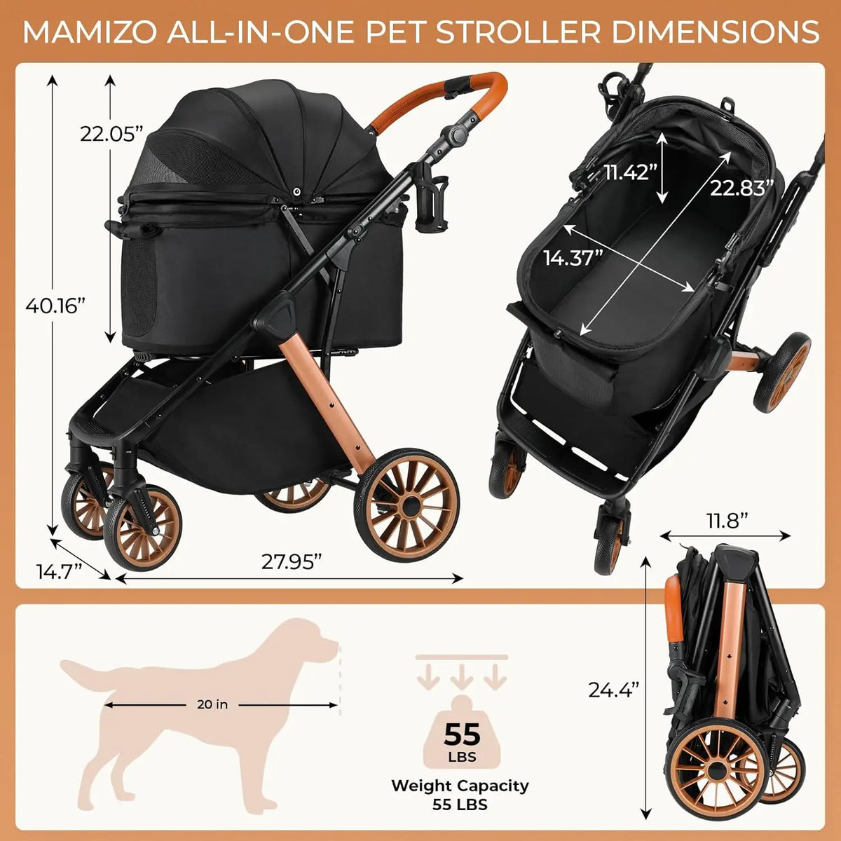 Foldable Pet Stroller for Medium Dogs and Cats All Terrain