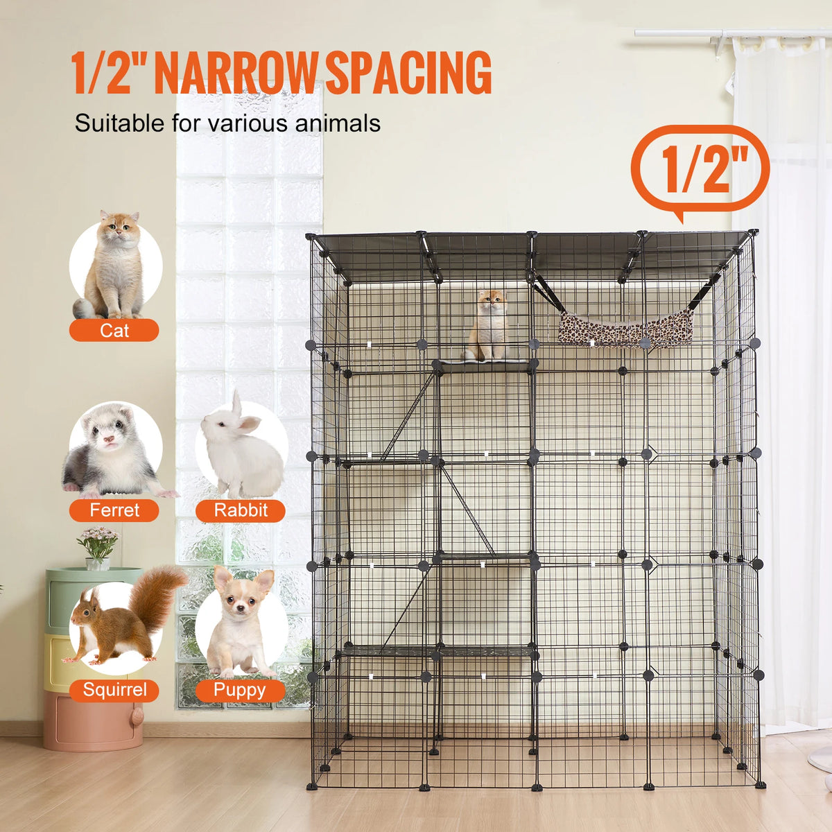 SucceBuy Detachable Metal Cat Cage With Front Doors Hammock