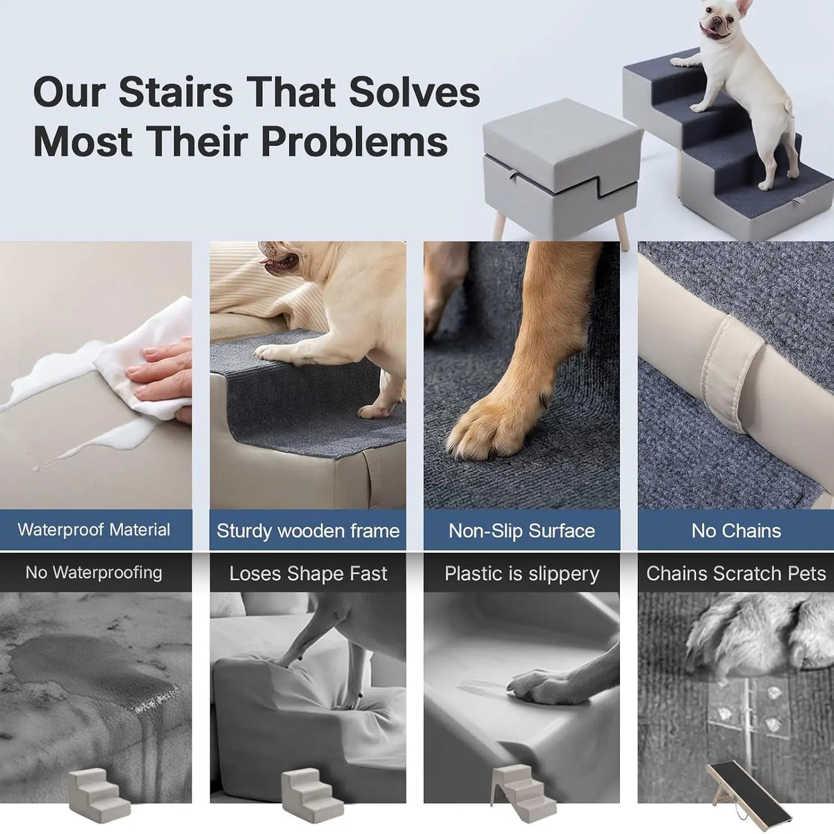 2-in-1 Foldable Dog Stairs & Ottoman, 15.7" H Dog Stairs for Small Dogs