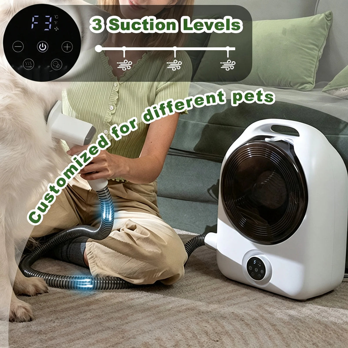 5-in-1 Quiet Pet Grooming Kit Vacuum Dryer Clipper for Dogs