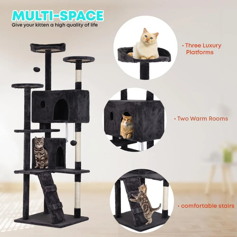 NBVCX Multilevel Cat Tree With Scratching Posts Condos And Toys