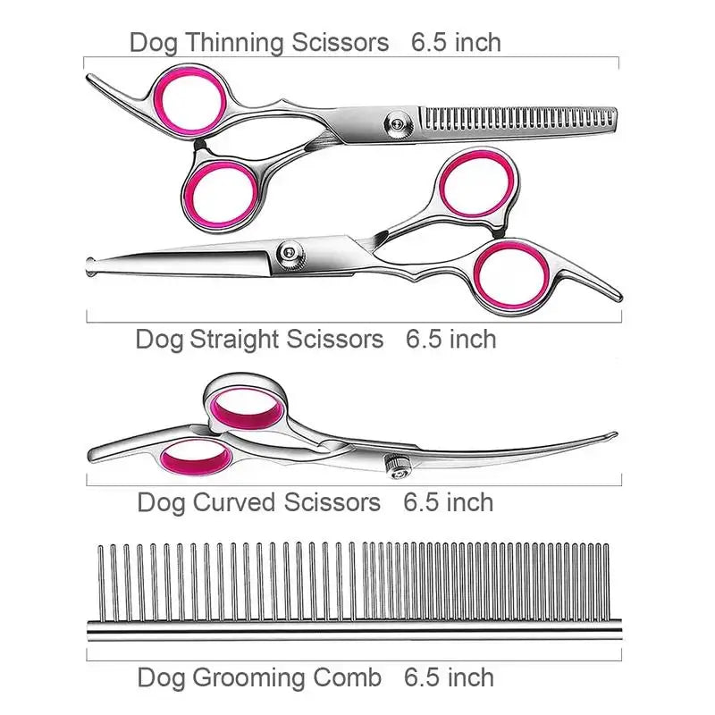 4pcs Premium Titanium Coated Dog Grooming Scissors with Safety Round Tips - Professional Grade Kit for Precise and Safe Trimming