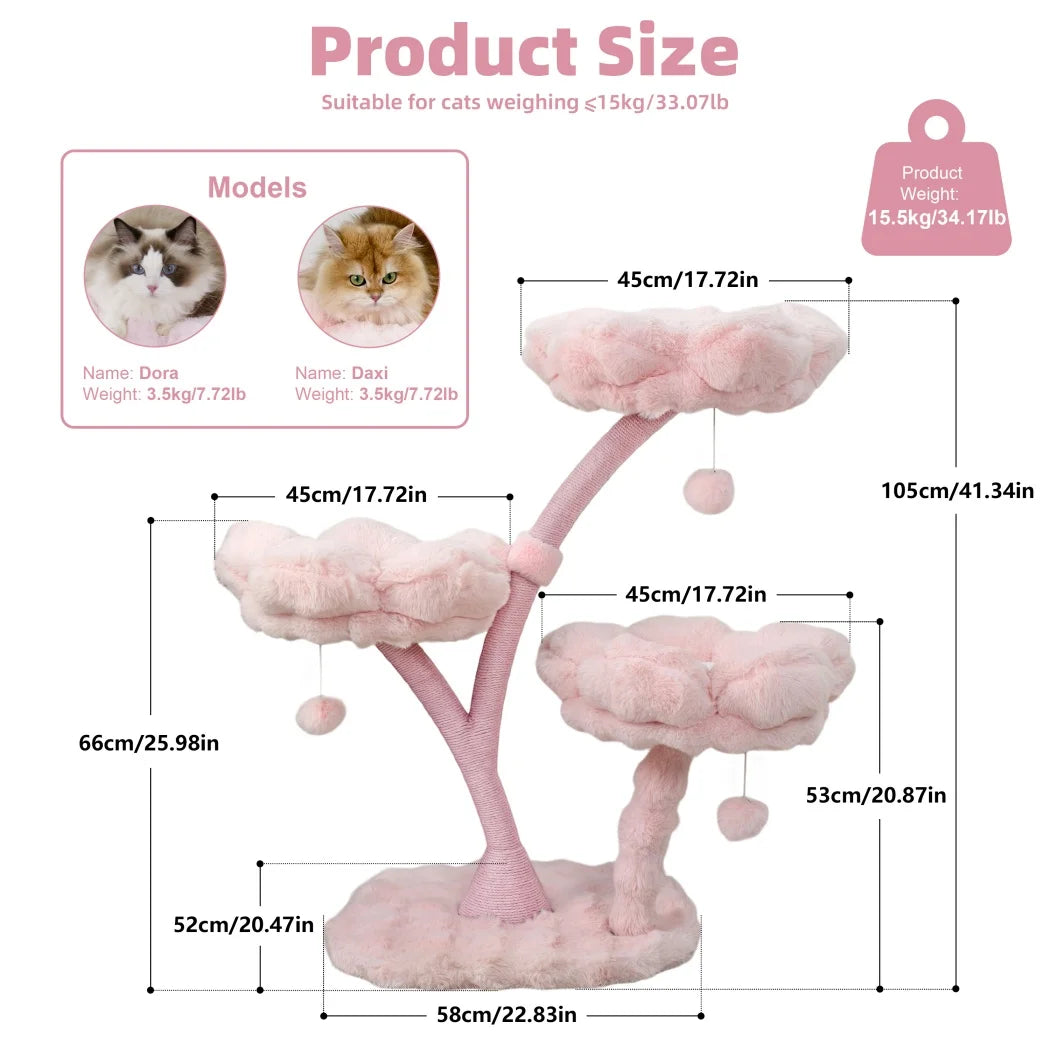 Borwart 4 Tier Pink Flower Cat Tree Tower With Toy