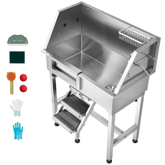 SucceBuy Stainless Steel Dog Wash Station With Shower Faucet