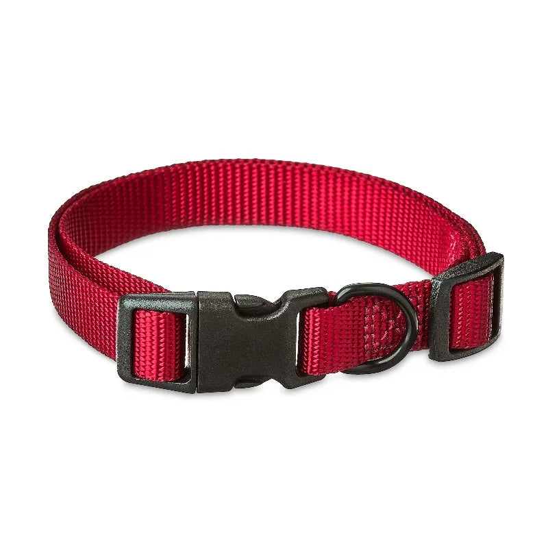 Solid Polyester Adjustable Dog Collar, Red, M